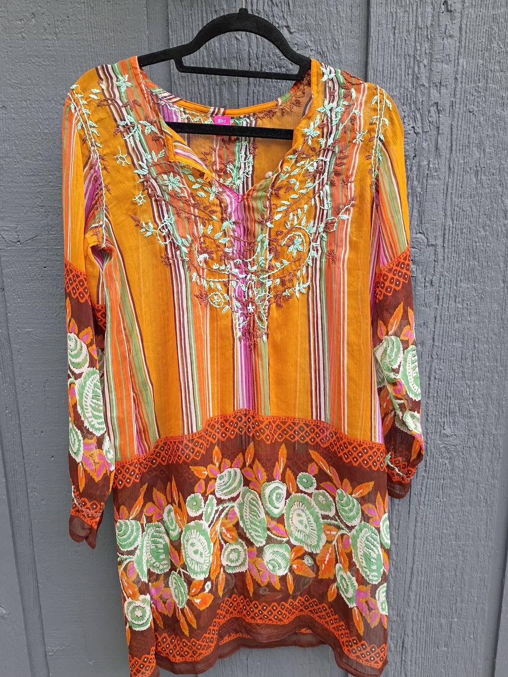 Ray Tunic Top Women Medium 💯 Silk Embroidered Coverup Resort